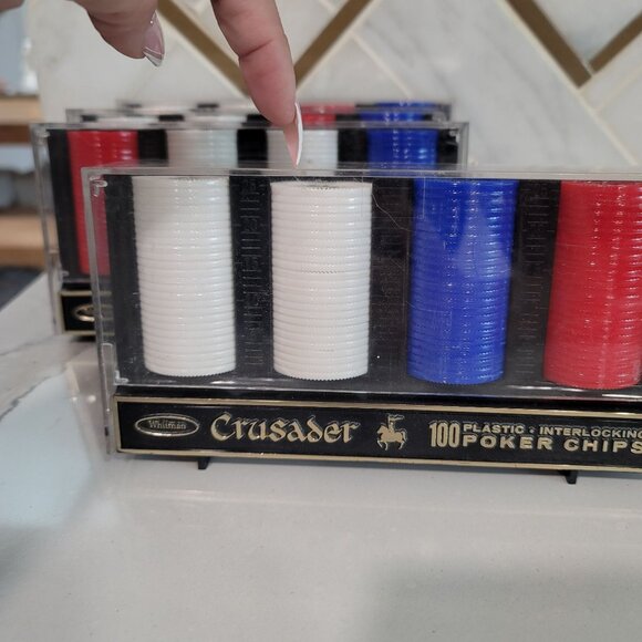 Vintage Mid Century Whitman Crusader Poker Chips W Holder/60s Whitman Poker Chip - Picture 5 of 5